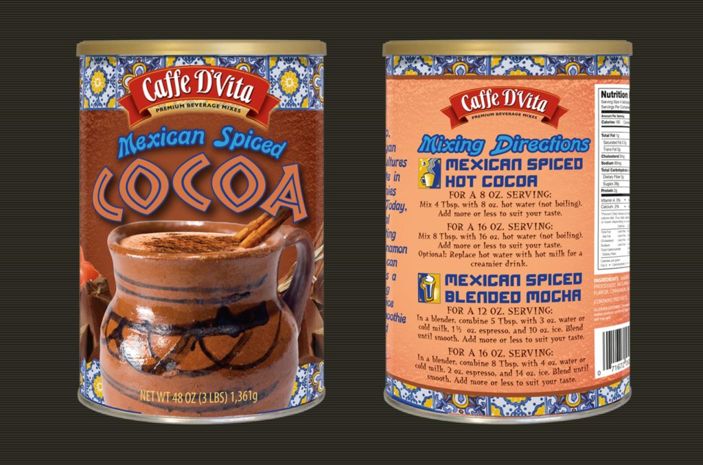 Graphic Design for Caffe D'Vita Mexican Spiced Cocoa Can Label