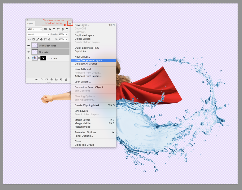 Group your layers in Photoshop to keep them organized and easy to find.