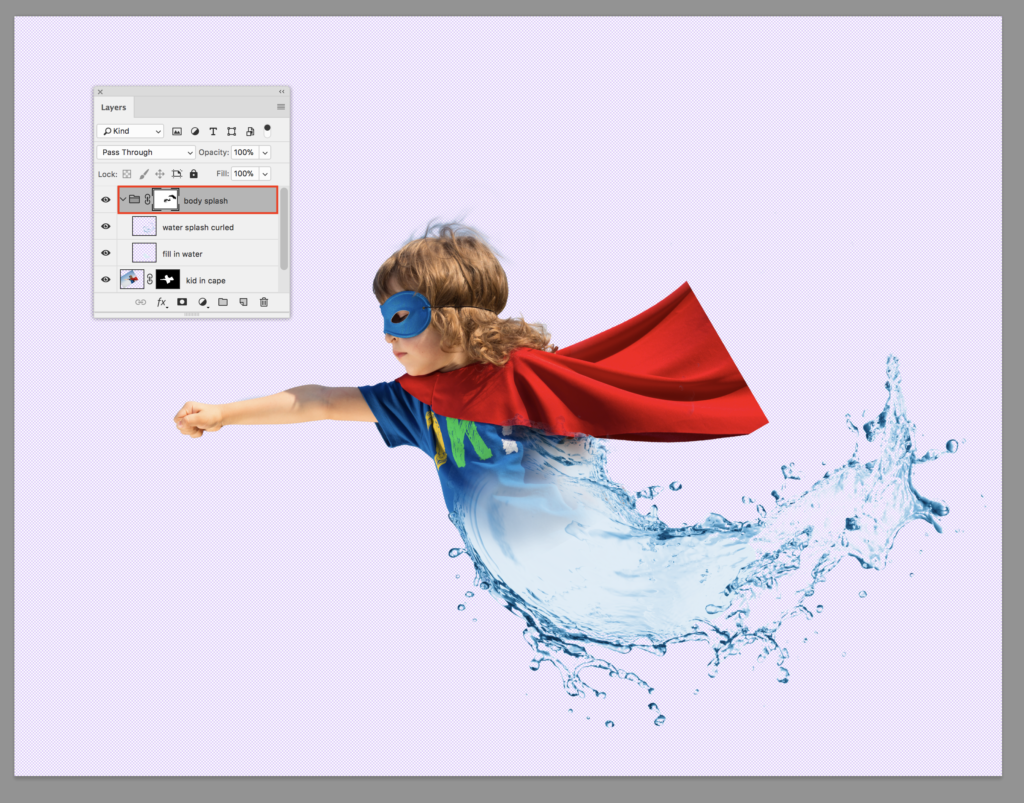 Paint a mask onto your Photoshop group of layers.