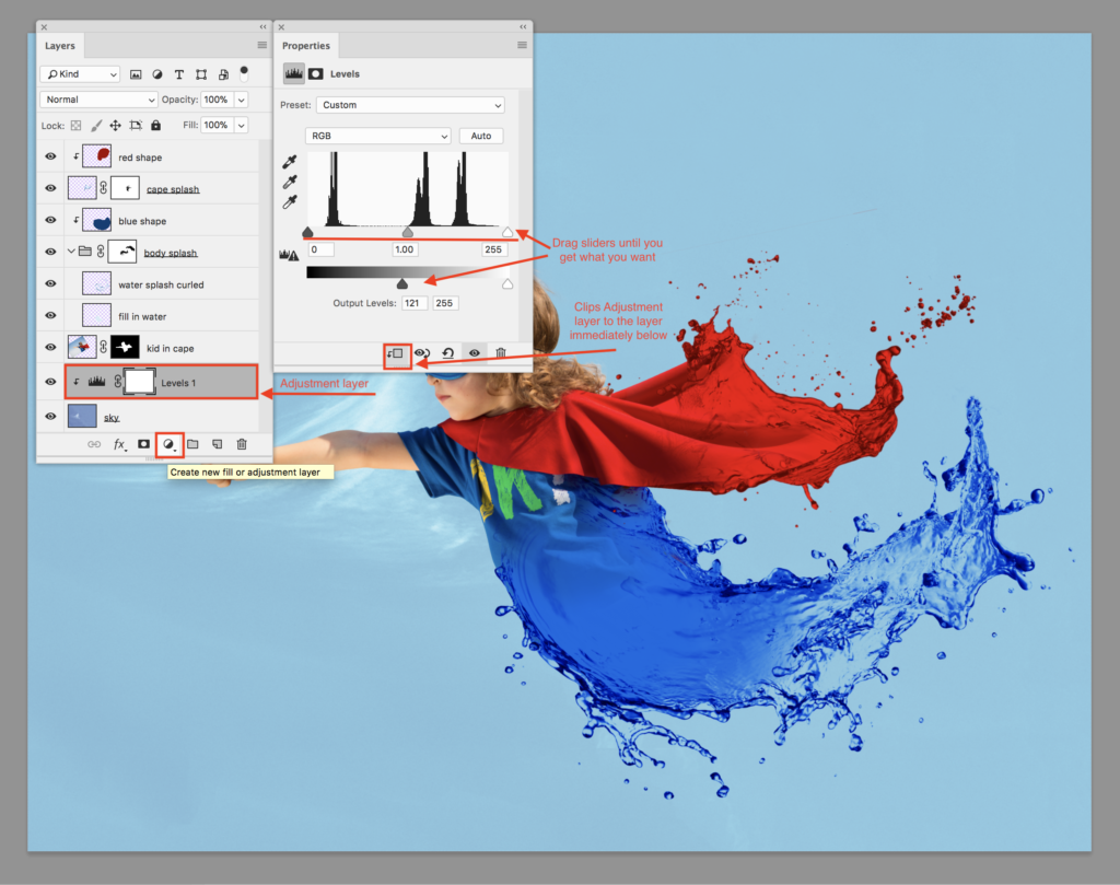 Adjust the contrast until everything looks right to make the solids splash convincingly.