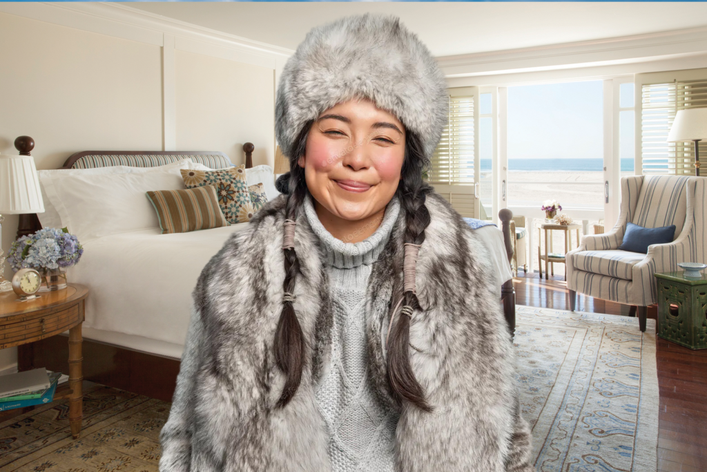 Woman in hotel room